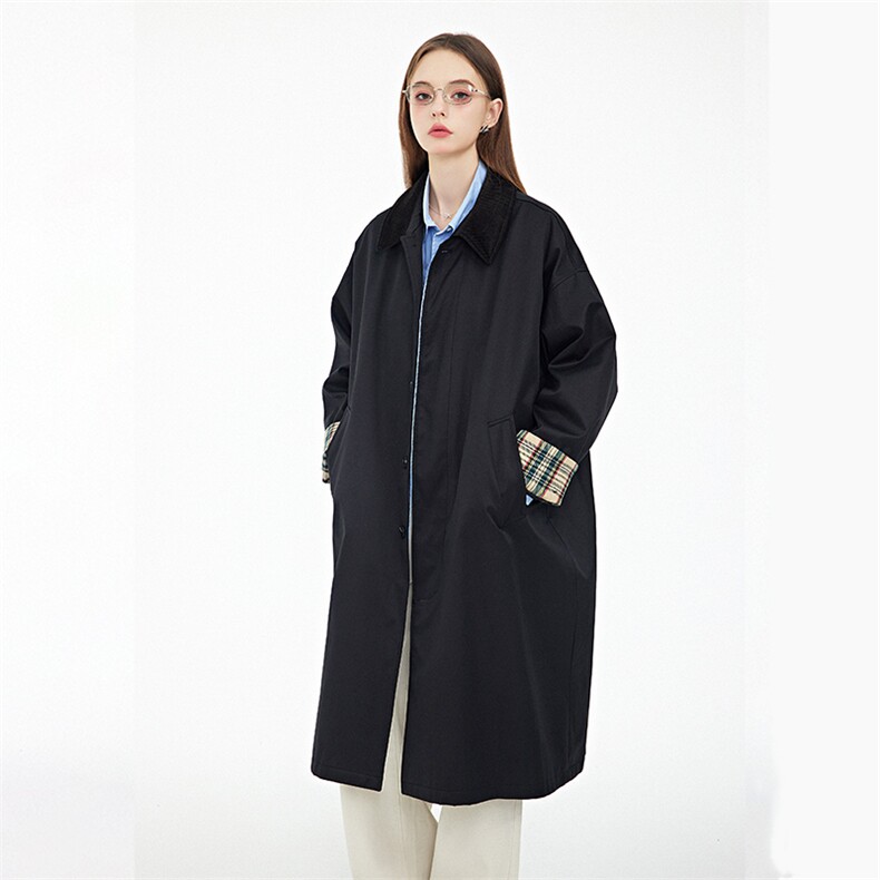 现货情侣款灯芯绒翻领拼接风衣，男装风衣，电商A105