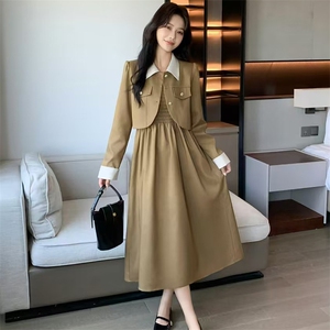 现货2024年秋季新款女时尚潮流气质小香风外套吊带修身连衣裙套装图片