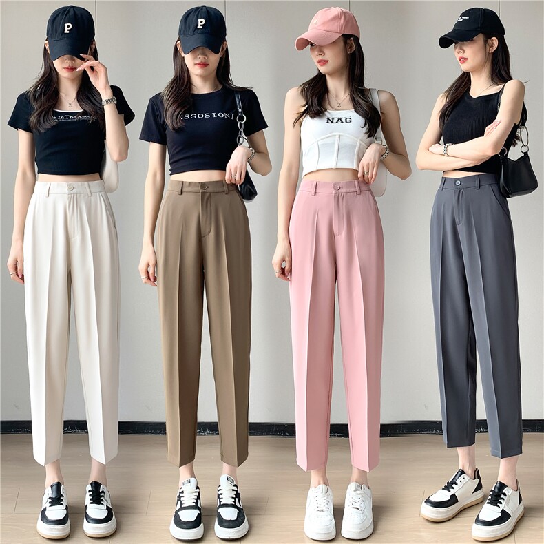 冰丝西装裤女2024夏季直筒宽松高腰显瘦九分小个子休闲烟管裤,女装休闲裤,梦白服饰厂
