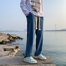 2023春秋季高品质男女款拖地牛仔裤个性宽编织带腰绳，男装牛仔裤，电商A161-2