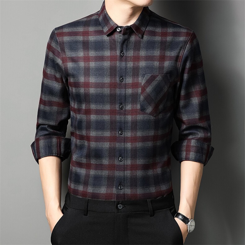 冬季长袖真超柔绒布衬衫男士新款加厚保暖打底衫中年商务休闲衬衣，男装衬衫，电商B212（原钱塘6029）