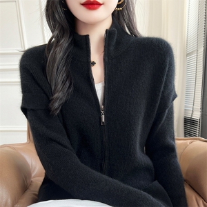 中长款拉链开衫针织衫羊毛衫女秋冬2024年新款图片