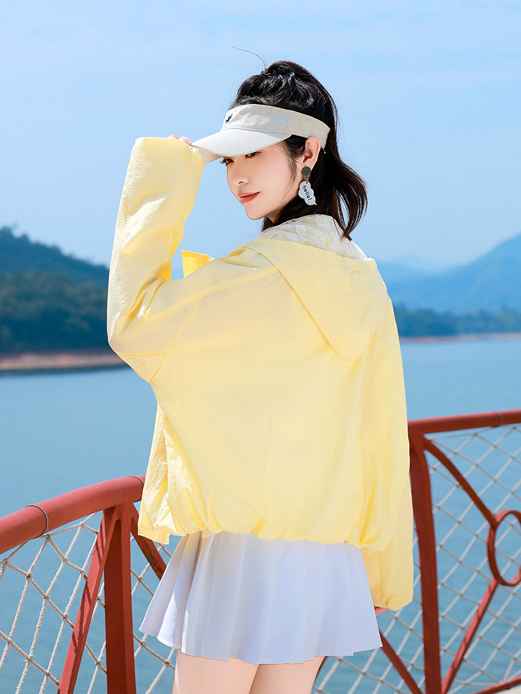 新面料内里蕾丝防晒衣女短款2025夏季新款宽松透气防晒服连帽上衣,女装防晒衣,可可小西
