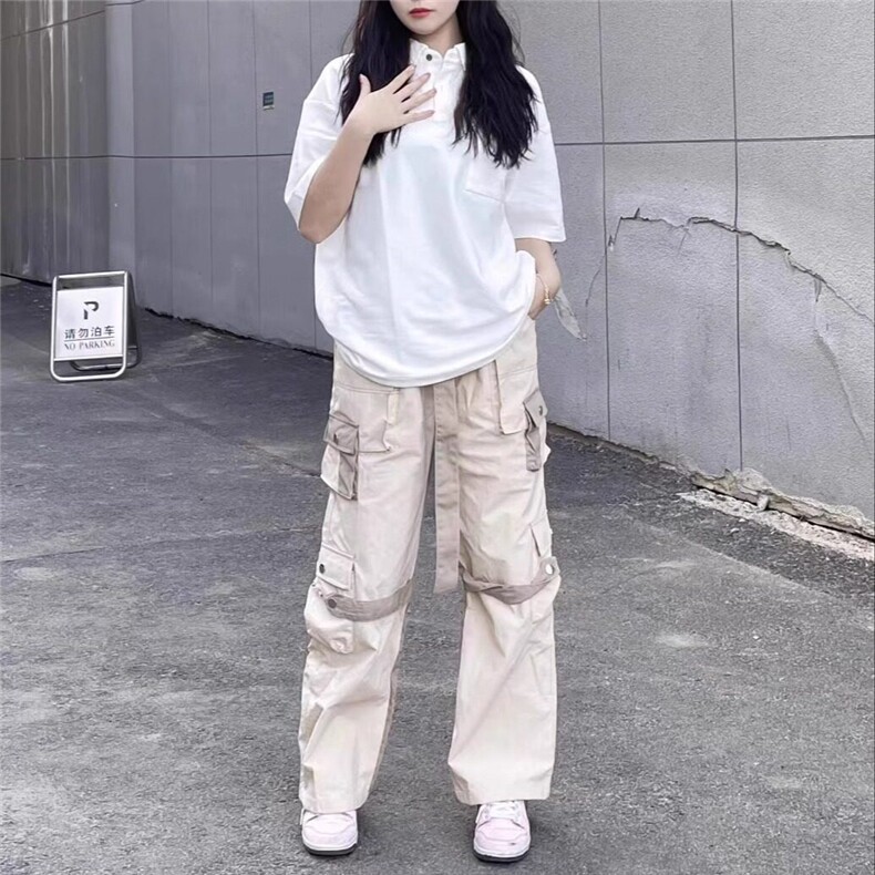 美式潮牌工装裤女宽松炸街阔腿直筒裤绑带街舞嘻哈工装休闲裤,男装休闲裤,星座506A