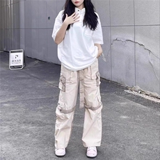 美式潮牌工装裤女宽松炸街阔腿直筒裤绑带街舞嘻哈工装休闲裤，男装休闲裤，星座506A