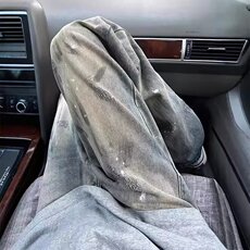 美式vibe高街泼墨牛仔裤男生水洗脏染潮牌复古裤子直筒弯刀微喇裤，男装牛仔裤，星座506A