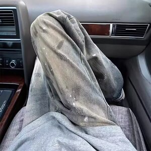 美式vibe高街泼墨牛仔裤男生水洗脏染潮牌复古裤子直筒弯刀微喇裤图片
