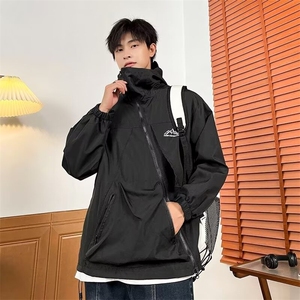 小牛津防水连帽斜拉链 杏色 黑色 绿色M-XXL V49图片