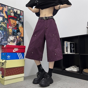 铆钉七分工装裤男女款夏季设计感阔腿裤休闲中裤DK110-P55图片