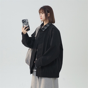 日系白底格子夹克春季假两件潮牌翻领大码外套 A436-1802-P75图片