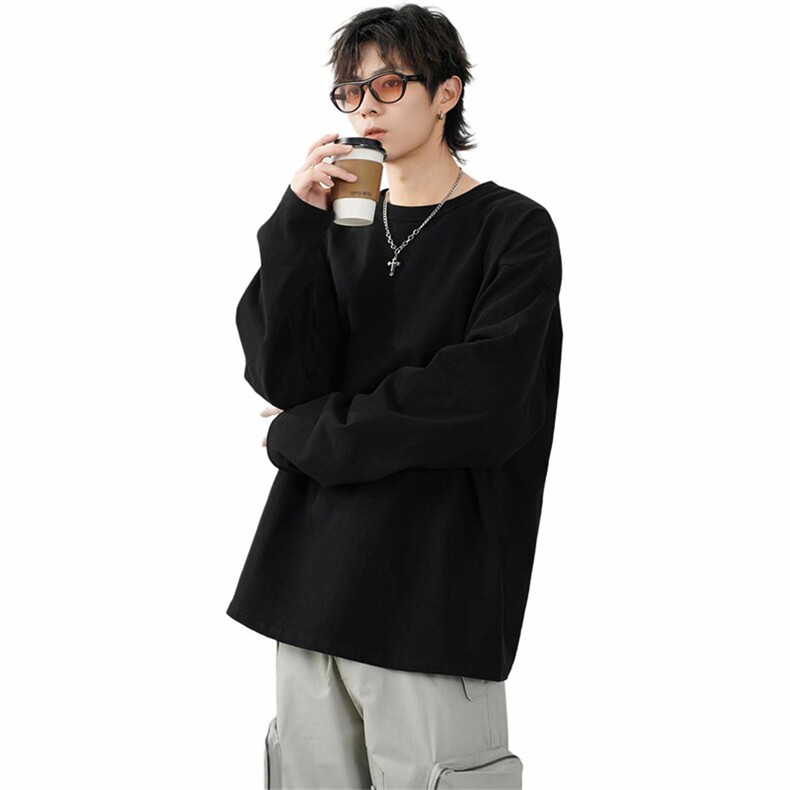 抖音得物高品质260克重磅精梳德绒保暖长袖T恤纯色打底针织衫DR00,男装T恤,电商A486-1