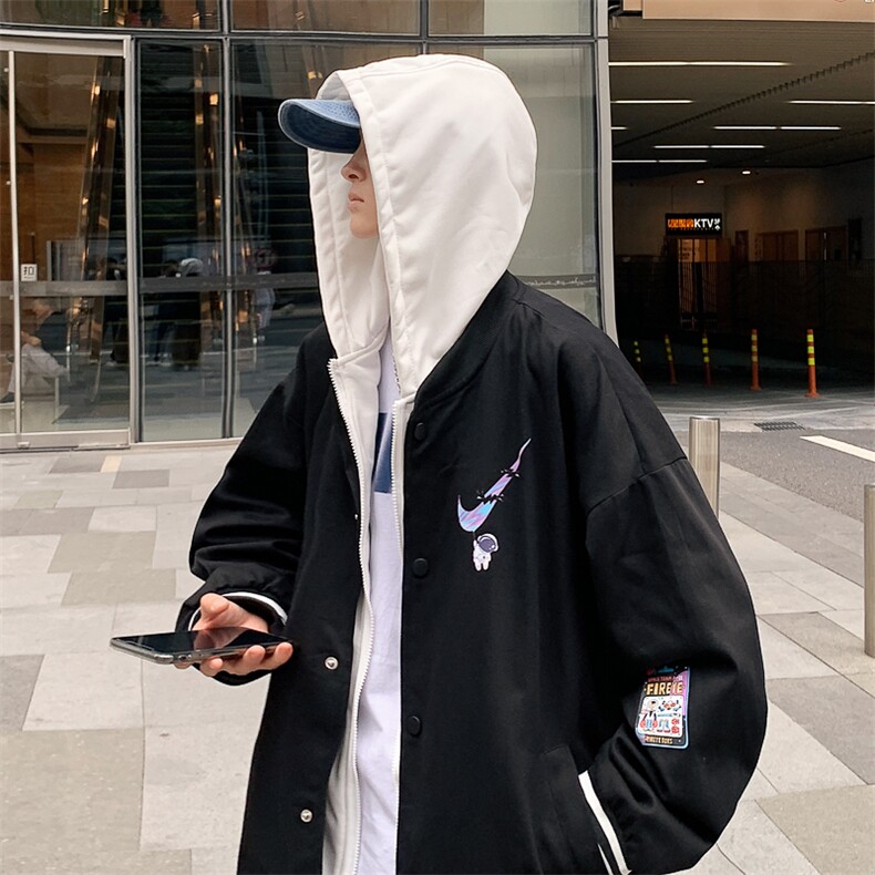 特p60控108有绗棉连帽夹克宽松大码装纯色情侣假两件外套男JKL01,男装夹克,电商B370