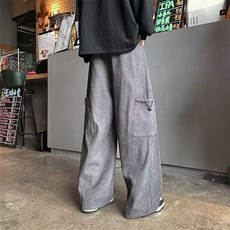 复古阔腿oversize日系直筒工装宽松休闲加绒长裤A2981-P35加绒45，男装休闲裤，星座1008