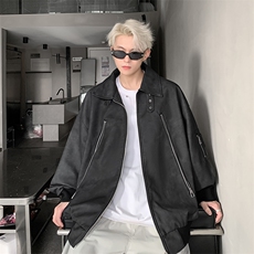 秋季新款港风日系复古麂皮绒桔色翻领夹克XZ213-JK7706-P98控118，男装夹克，星座213