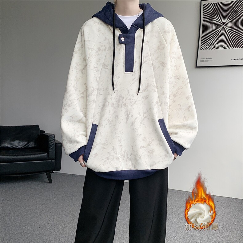 WY10158-特P55 控98 新款连帽撞色解构拼接大码男宽松情侣卫衣图片