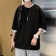 C355-P202024夏季新款假两件短袖港风ins潮流拼接宽松体恤现货，男装T恤，星座512-6