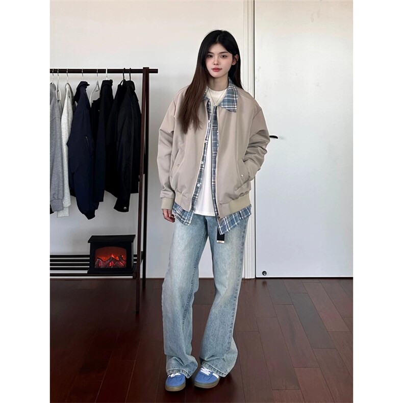 网图有货美式格纹假两件翻领ma1夹克外套男女A841-P65,男装夹克,星座1505