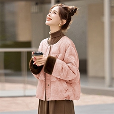 高端设计感立领拼接羽绒服女2025年冬季新款小个子白鸭绒短款，女装羽绒服，沁沁公主