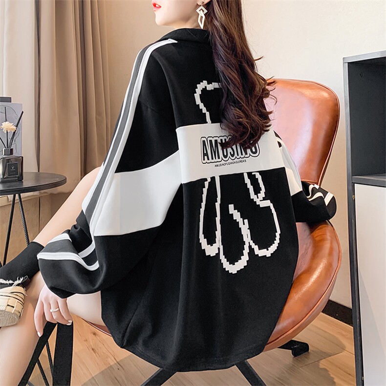 S6005韩版鱼鳞布后包领特大码300斤polo领薄款卫衣女P50图片