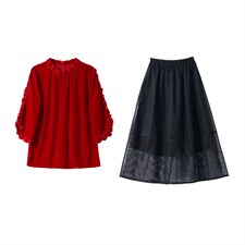 2022现货秋冬新款打底裙子条金丝绒上衣收腰显瘦时尚两件套女装，女装套装/套裙，韩然一族