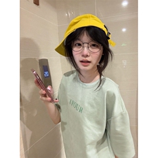 H0974-P35推荐#双订标+刺绣+印花麂皮面料短袖T恤，女装T恤，星座617A-2