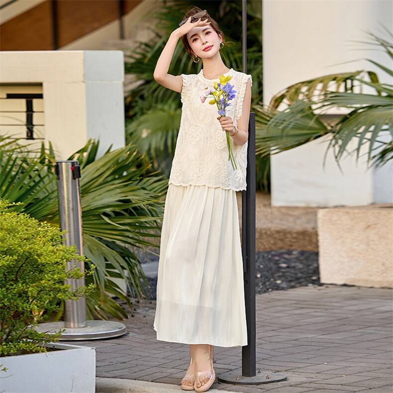 提花套装连衣裙女2025夏季新款高级感百搭显瘦减龄遮肚两件套裙子,商品下架区,韩然一族