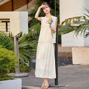 提花套装连衣裙女2025夏季新款高级感百搭显瘦减龄遮肚两件套裙子图片