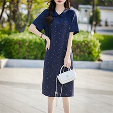 夏季新款简约娃娃领波点连衣裙女宽松百搭显瘦时尚休闲裙，女装连衣裙，臻维羊绒