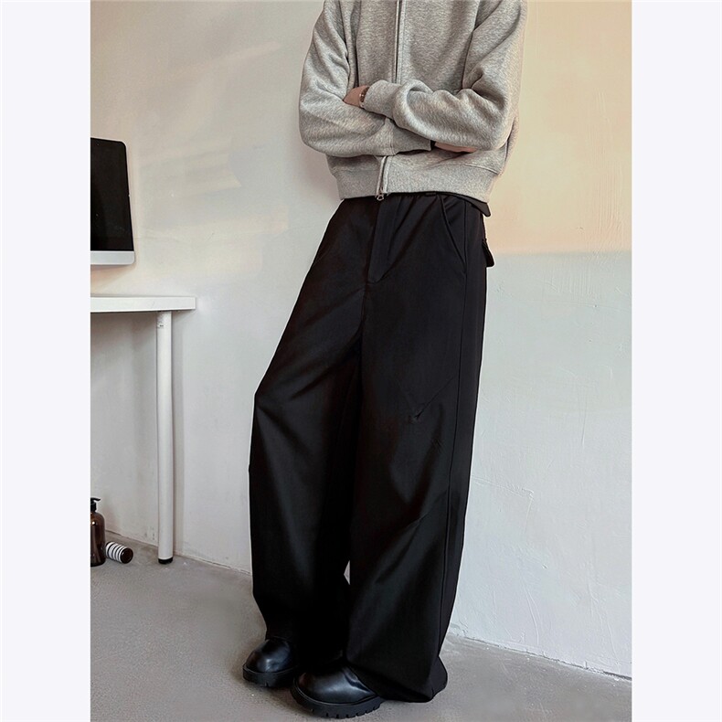 加厚垂感褶皱西裤男女弯刀裤cleanfit阔腿长裤2024冬季新款P68,男装西裤,电商C306-1