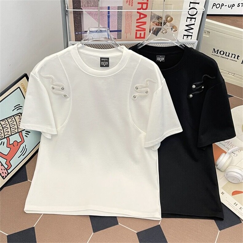 美式复古潮流痞帅t恤短袖男款夏季小蛇小众宽松休闲半袖YW229P39,男装T恤,星座1013-1
