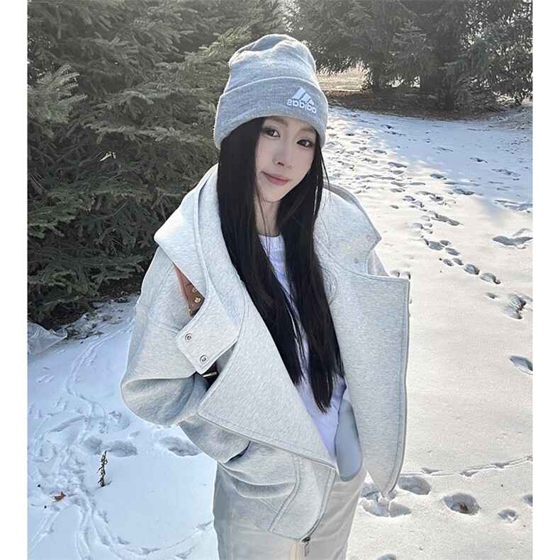 抖音得物品质 26春装美式重磅结构斜拉链高领连帽卫衣开衫外套W61图片