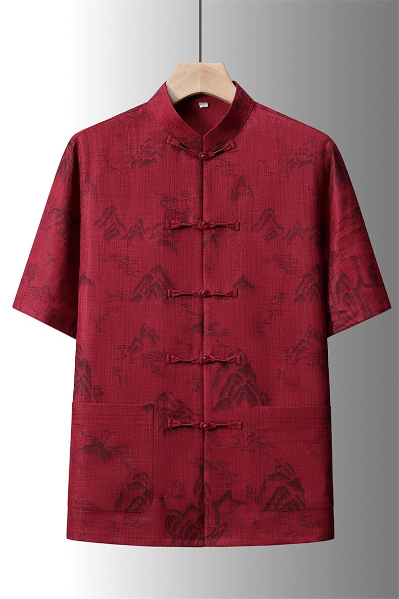 夏季风唐装中年短袖衬衫套装男士太极服宽松套装TR88605-P110,男装衬衫,星座1105-3
