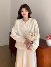 上重工刺绣提花时尚外套春季中国甜美宽松单件圆领单排扣2025，女装短外套，浙宝208A