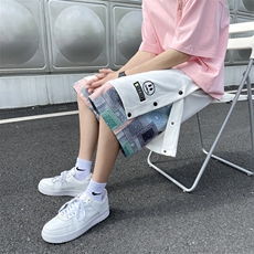 2025夏季港风大码腰果花排口刺绣笑脸假两件短裤M-5XL-DK2202-P45，男装牛仔裤，星座417-1（原电商B245）