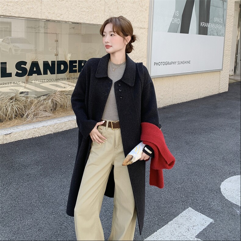 2025冬季新款韩系显瘦时尚气质复古百搭毛呢大衣女长款呢子外套潮,女装羊绒大衣,2C316