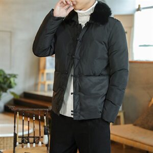 2020风冬季毛领棉衣男宽松大码复古盘扣棉服QT6005-M99图片