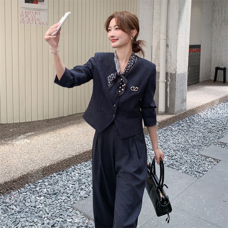 休闲气质西装阔腿裤套装女春秋又a又飒御姐盐系轻熟风超火两件套，女装套装/套裙，2C203