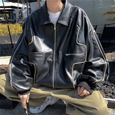 F181P55车皮衣外套男飞行员夹克潮牌街头宽松翻领休闲pu皮上衣，男装夹克，星座512-6