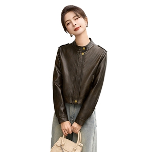 复古短款皮衣外套女2025春秋新款小个子修身洋气减龄百搭夹克上衣图片