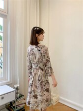 秋季新款时尚韩版修身淑女气质高雅印花连衣裙，女装连衣裙，荷塘月色