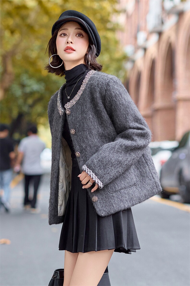小香风短款羊毛呢羽绒外套女2025冬季新款超好看重工加厚毛呢外套,女装羽绒服,雅静靓衣
