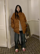 橘子树在哪儿插肩袖立领棉服厚外套女冬季宽松纯色百搭棉衣面包服，女装棉衣/棉服，梦白服饰厂