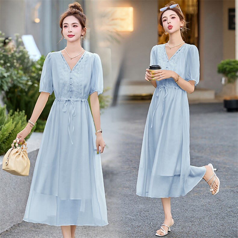 现货新款轻奢收腰显瘦连衣裙中长款修身夏季2025高级感气质御姐风，女装套装/套裙，然然