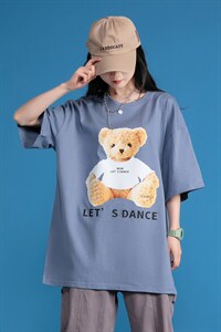 夏季可爱小熊印花中性风四色宽松T恤 A071-5506-P25（控38）图片