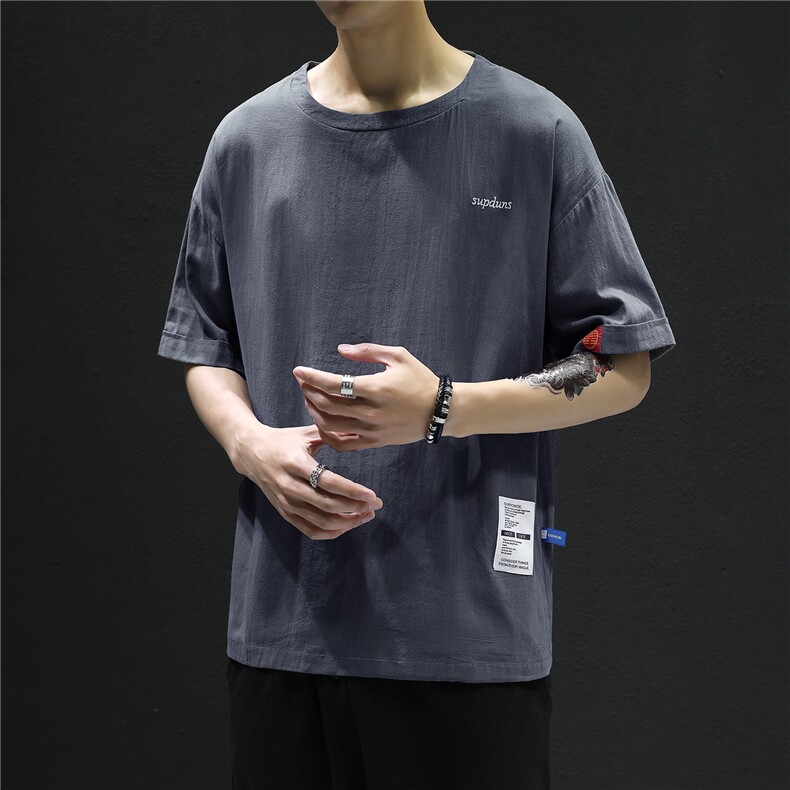 T215男士休闲风棉麻亚麻透气凉爽T潮男装大码胖子高个黑墙风,男装T恤,星座115A(原星座507）
