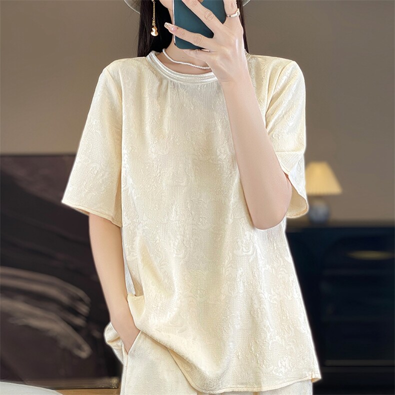 衬衫女短袖立领盘扣民族风上衣2024年夏季圆领,女装衬衫,绒宛羊绒