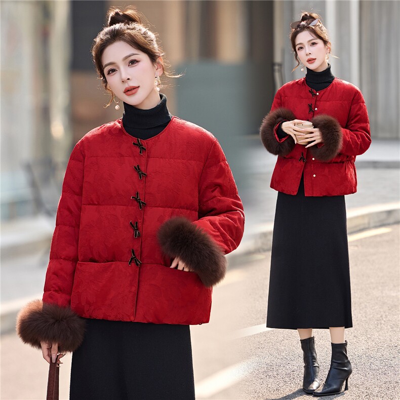 2025年冬季新中式真狐狸毛羽绒短款，女装羽绒服，依如秀(原杭风阁)
