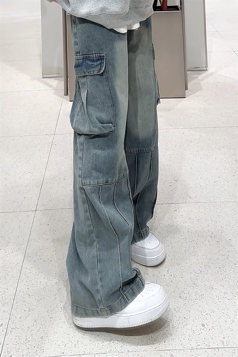 秋季新款工装牛仔裤男直筒美式痞帅大口袋拼接裤子-A1158TP55控88,男装牛仔裤,电商B241
