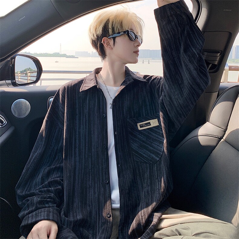 衬衫男秋季新款港风宽松大码灯芯绒扎染长袖衬衣CS3097-P42，男装衬衫，星座214-3