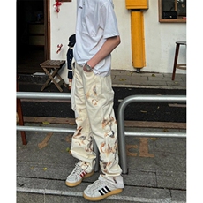 复古火焰蕾丝刺绣牛仔裤男女ins个性高街宽松百搭喇叭裤KB07，男装牛仔裤，星座1116A（原606A-3）